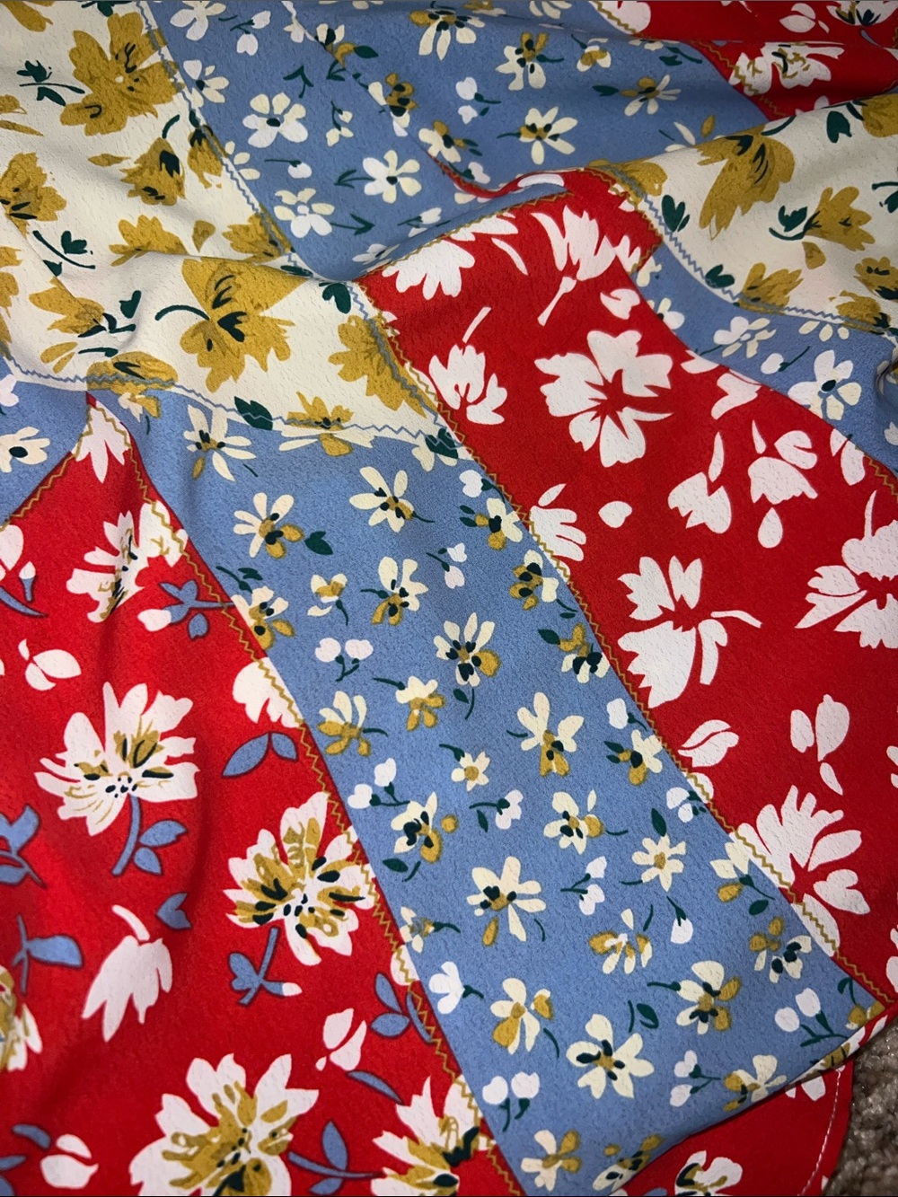 Love & Harmony Patchwork Ruffle Shorts with Feminine Hem! Red, Blue & Yellow - Picture 14 of 14